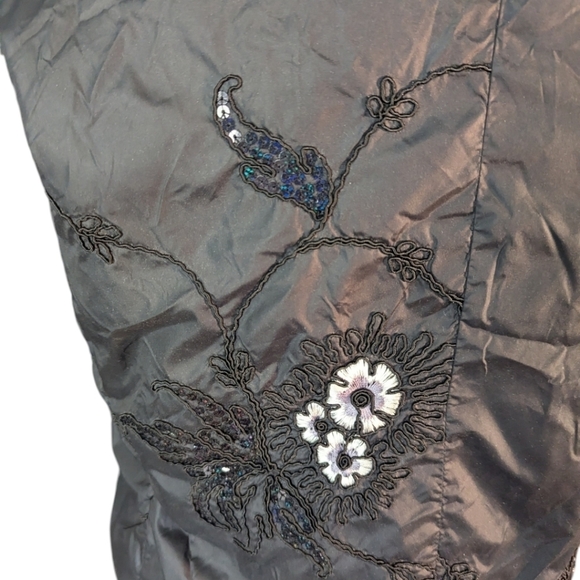 Embellished sequin embroidery faux fur trim black Warm Jacket Todd Smith  Sz M - Picture 2 of 13